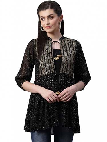 Buy Ahalyaa Black Printed Tunic Top At Wholesale