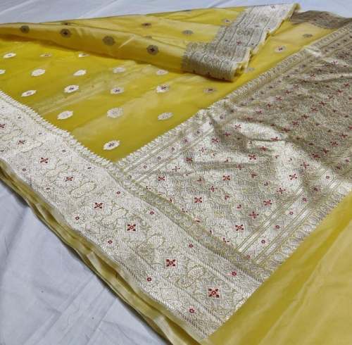 Elegant Yellow Banarasi Silk Saree by Anjums Flair by Anjums Flair