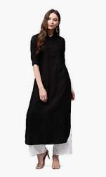 Solid Black Viscose Regular Kurta by Anjushree