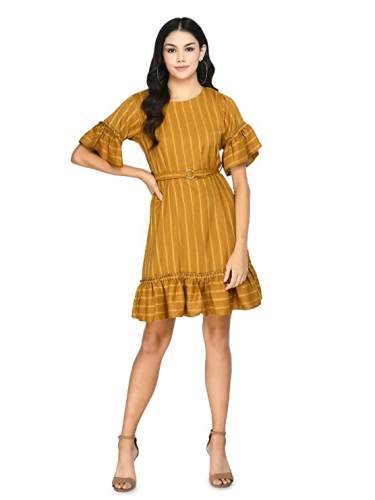 Buy DesiNoor.com One Piece Mustard Frock At Retail by DesiNoor com