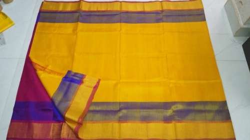 Plain Yellow Silk Cotton Saree by Ruts Creation