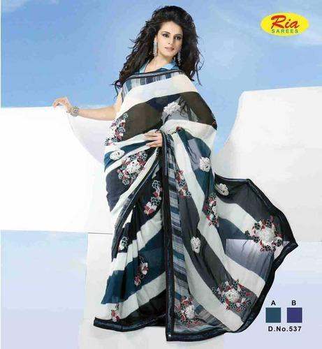 Party wear Black Floral Patta Saree by Lautan Mart