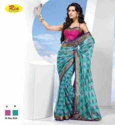 Teal Green Printed Lace Border Saree