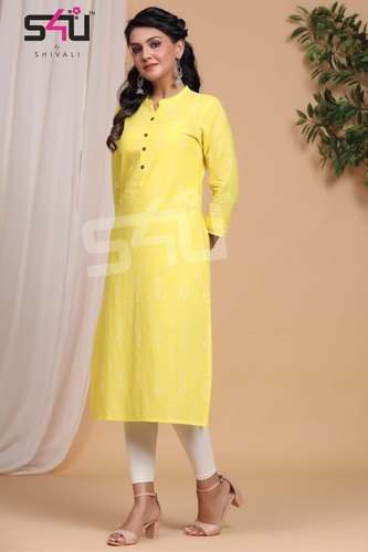 Casual Wear Yellow Plain Kurti  by Sona Collection