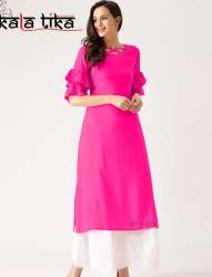Ruffle Sleeve Plain Rayon Kurti