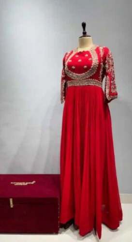 Royal Red Anarkali Wedding Wear Gown  by Kothari Sons