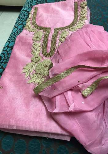 Designer Unstitch suits with Embroidered Neck by Sanskar Boutique