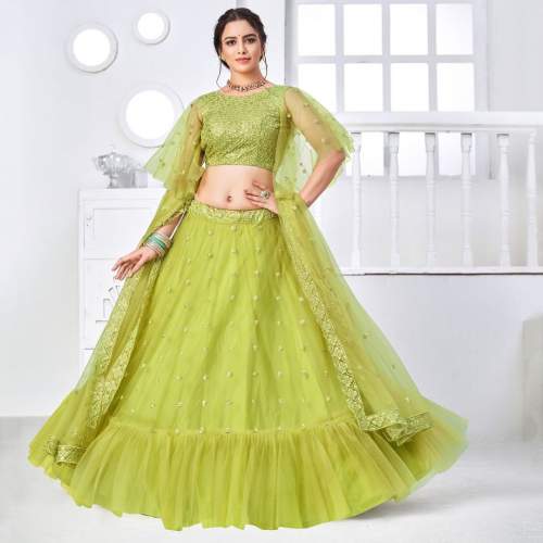 Elegant Parrote Green Lehenga for Girls 