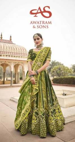 New Green Embroidery Lehenga Choli For Women by Awatram and Sons