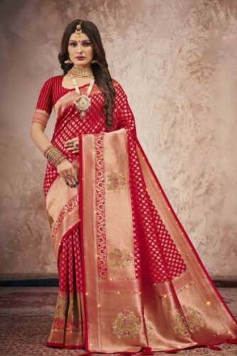 Red Banarasi Silk Saree For Women by Awatram and Sons