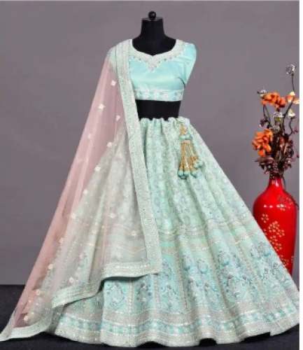 Sky Blue Embroidered Lehenga Choli Collection  by Meena Collection