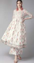 Antaran Beige Floral Printed Pure Cotton Kurti