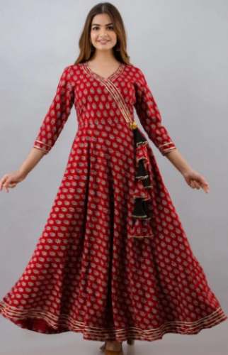 Printed Flared Sleeves Gotta Patti Anarkali Kurti by Liba Collection