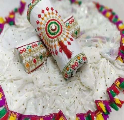 White  Polyster And Rayon Fancy Dress Material 