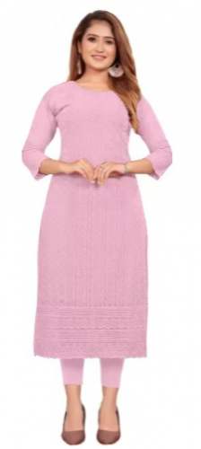 Women Chikan Embroidery Georgette Straight Kurti 