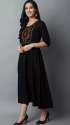 Women Embroidered Rayon A-line Kurti thumb 5
