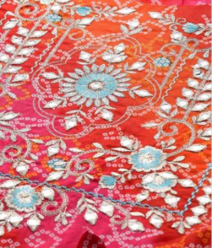 Women Red And Orange Bandhani Print Anarkali Kurti