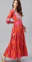 Women Red And Orange Bandhani Print Anarkali Kurti thumb 1