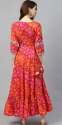Women Red And Orange Bandhani Print Anarkali Kurti thumb 2