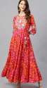 Women Red And Orange Bandhani Print Anarkali Kurti thumb 3