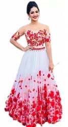 Embroidered Semi Stitched Crop Top  Lehenga