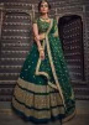 Green Sequins Embellished Bridal Lehenga Choli by Sampat Saree Emporium