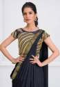 Navy Blue Lycra Designer Saree thumb 1