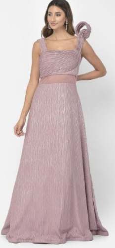 Neerus onion color lycra fabric gown by Sampat Saree Emporium