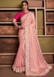 Peach Art Silk Embroidered Heavy Border Saree