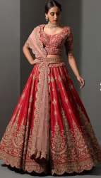  Red Sequins Embroidered Silk Designer Lehenga