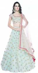 Self Design Semi Stitched Lehenga And Crop Top 