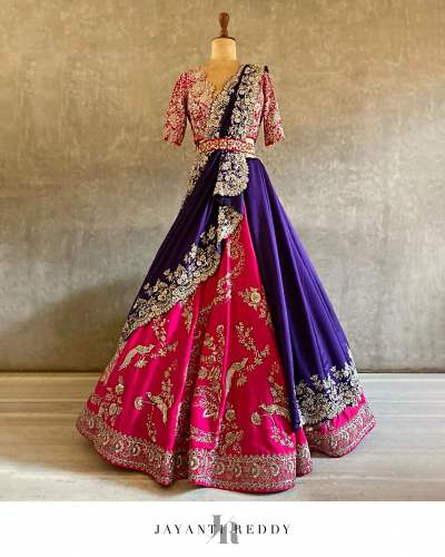Silver Thread Embroidery Bridal Lehenga 