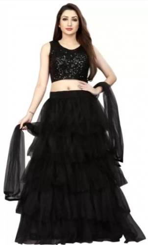 Solid Semi Stitched Crop Top With Lehenga