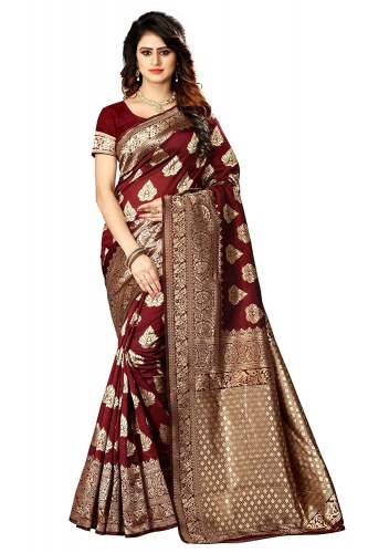  Womens Blend Kanchipuram Jacquard Designer Saree 