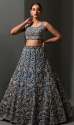 Yale Blue Embroidered Organza  Designer Lehenga thumb 2