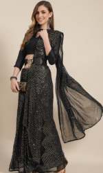 Black Sequinned Pure Georgette Heavy Work Saree