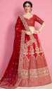 Coral Red Embroidered Art Silk Bridal Lehenga thumb 1