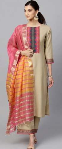 Muted Hazelnut Geometric Yoke Kurta Set