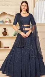 Navy Blue Sequence Embroidered Georgette Lehenga