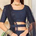 Navy Blue Sequence Embroidered Georgette Lehenga thumb 1