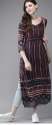 Navy Blue Striped Rayon Straight Kurti