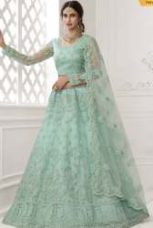 Turquoise Blue Heavy Work Net Bridal Lehenga Choli