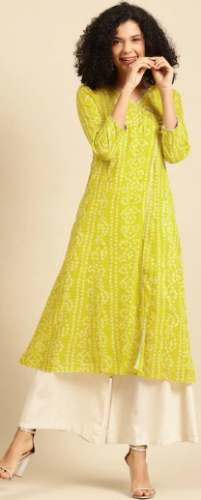 Women  Bandhani Screen Print Cotton Angrakha Kurti