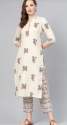 Women Beige Ethnic Print Straight Kurta Set  thumb 3