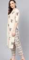 Women Beige Ethnic Print Straight Kurta Set  thumb 4