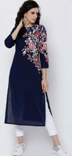 Women Navy Printed Straight Kurta