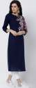 Women Navy Printed Straight Kurta thumb 4