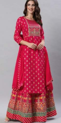 Women  Printed Gotta Patti Kurta Skirt Dupatta Set