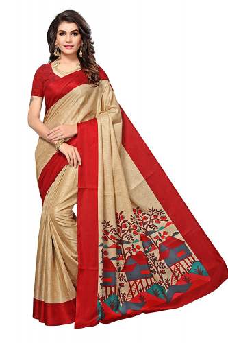 Womens Khadi Silk Printed Saree with Blouse