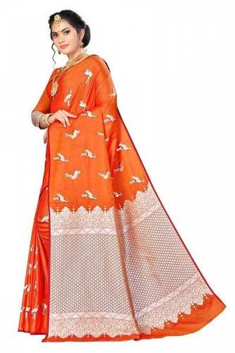 Fancy Orange Designer Silk Saree
